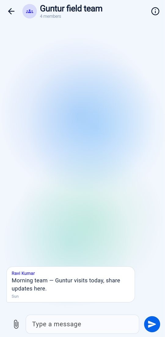 Mobile app team group chat with a message from the regional manager